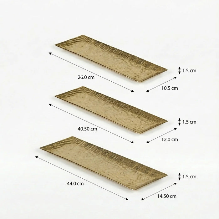 Relish Rectangular Metal Platter, Set Of 3 - Gold