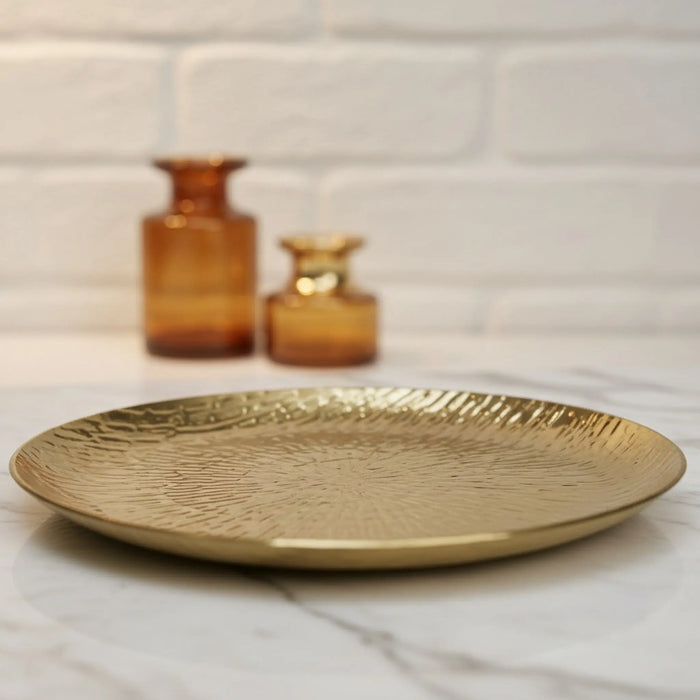 Relish Round Metal Hammered Platter, Large - Gold