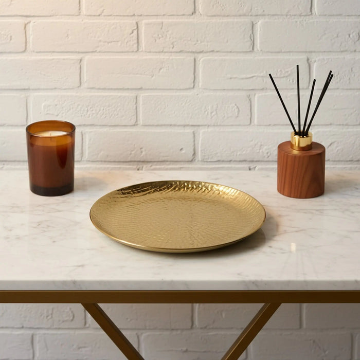 Relish Round Metal Hammered Platter, Large - Gold