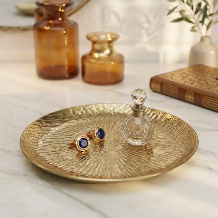 Relish Round Metal Hammered Platter, Small - Gold