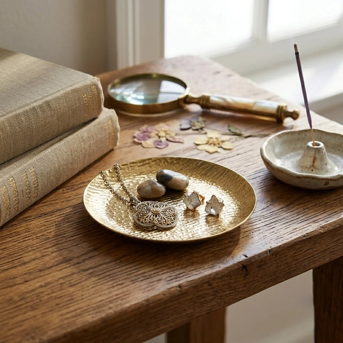 Relish Round Metal Hammered Platter, Small - Gold