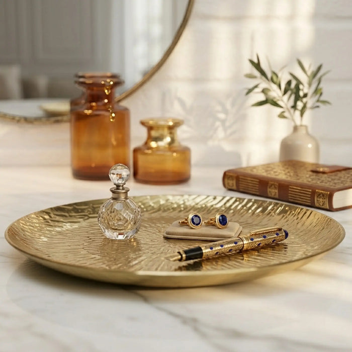 Relish Round Metal Hammered Platter, Small - Gold
