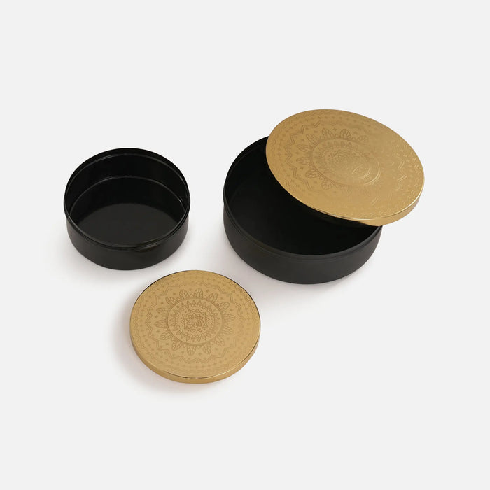 Riva Metal Storage Box, Set of 2 - Black & Gold