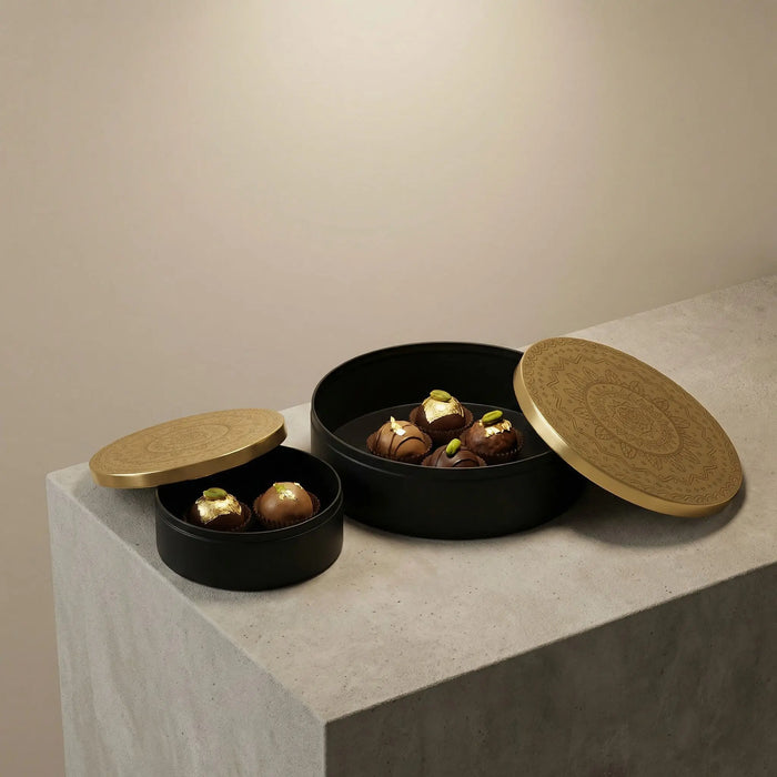 Riva Metal Storage Box, Set of 2 - Black & Gold