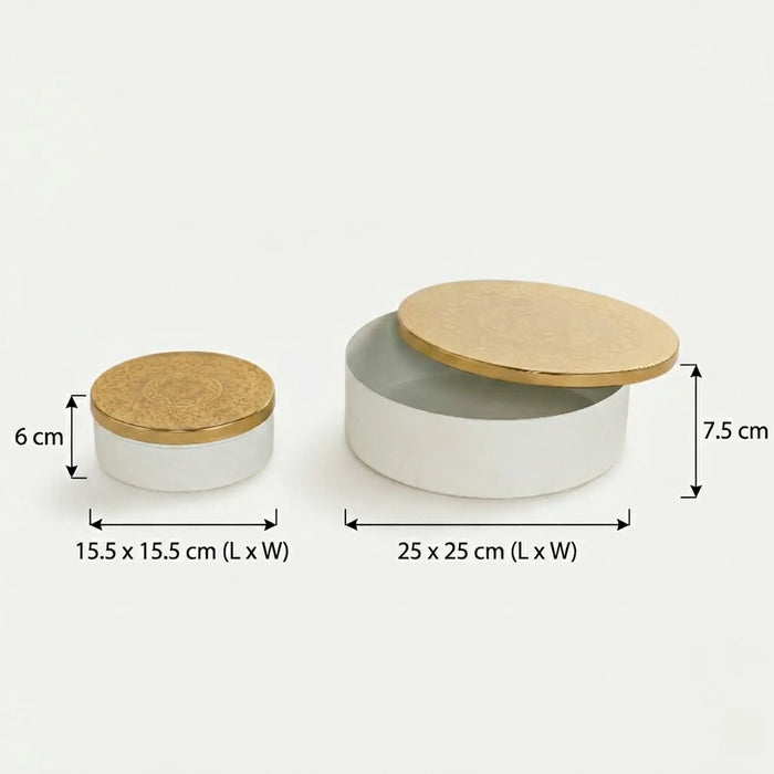 Riva Metal Storage Box, Set of 2 - White & Gold
