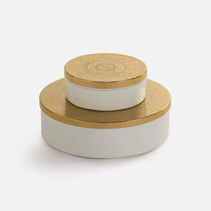 Riva Metal Storage Box, Set of 2 - White & Gold