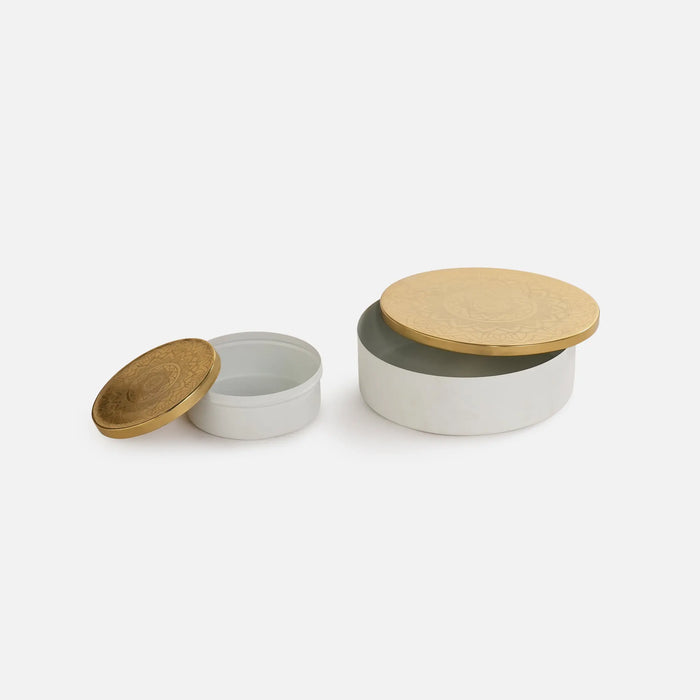 Riva Metal Storage Box, Set of 2 - White & Gold