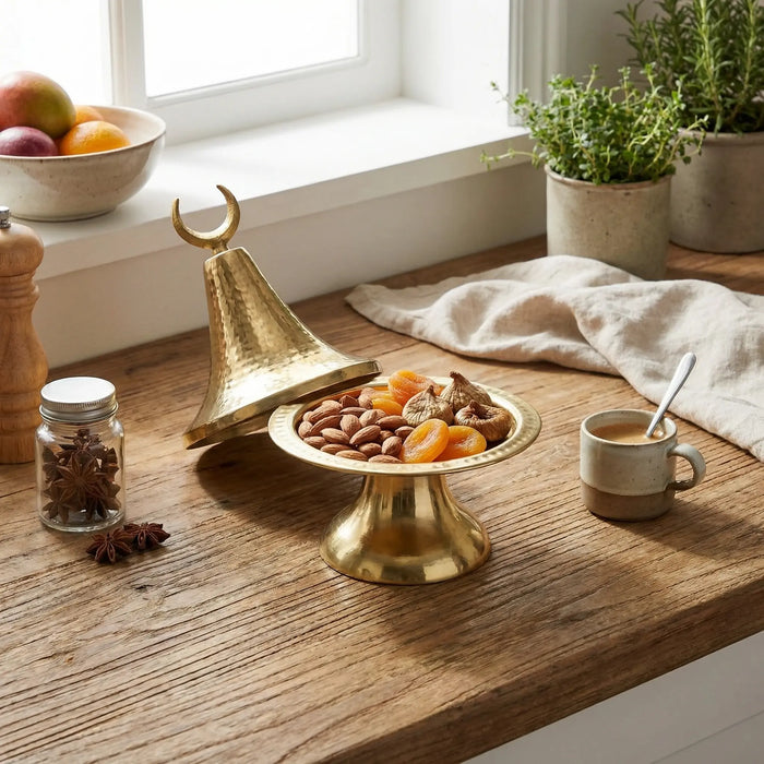 Ruhaf Metal Platter With Lid - Gold