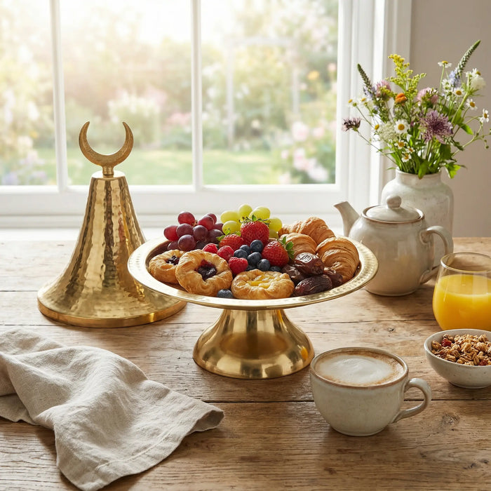 Ruhaf Metal Platter With Lid - Gold