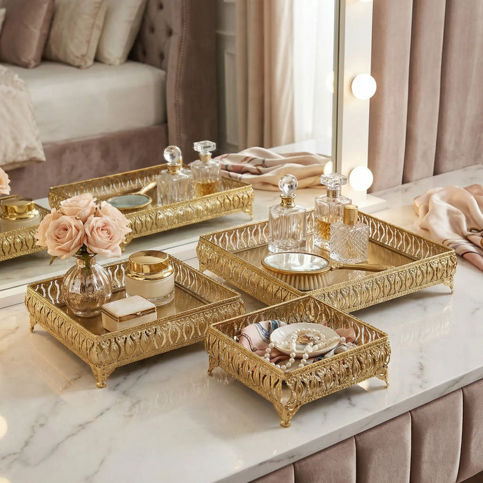Saba Metal Nesting Trays, Set of 3 - Gold