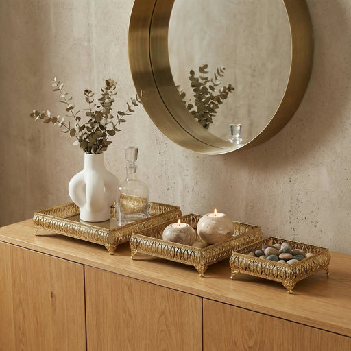 Saba Metal Nesting Trays, Set of 3 - Gold Homelves