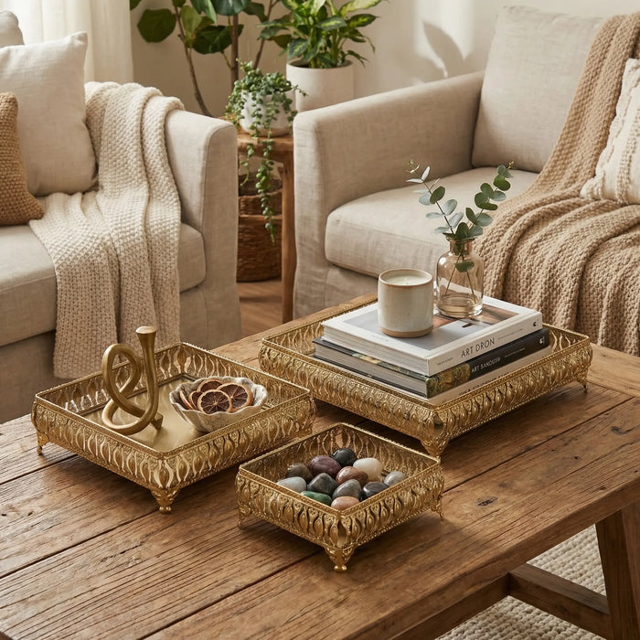 Saba Metal Nesting Trays, Set of 3 - Gold