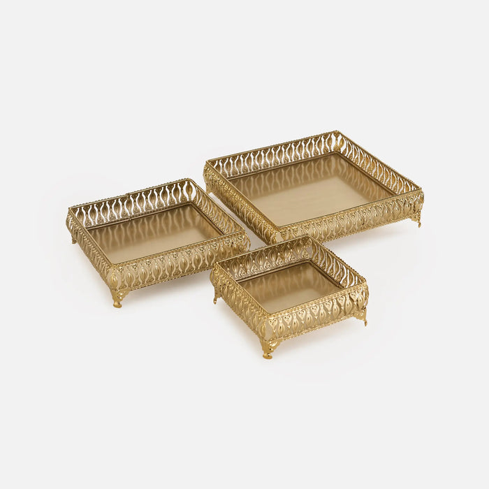 Saba Metal Nesting Trays, Set of 3 - Gold