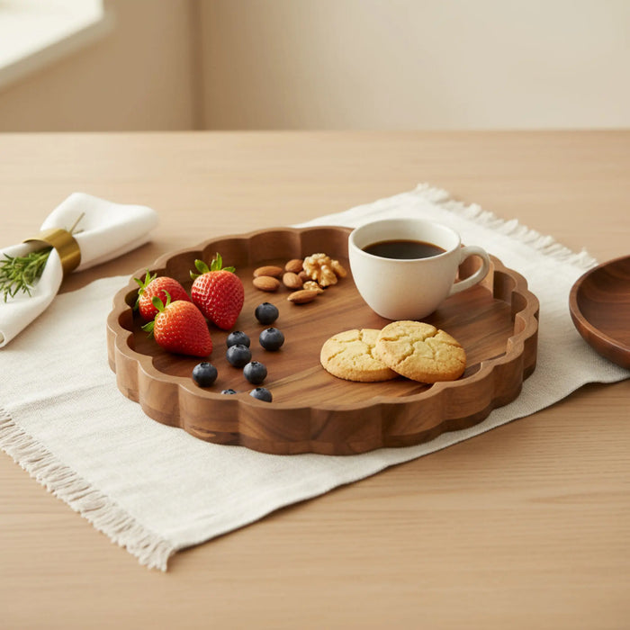 Scallop Wooden Platter, Natural