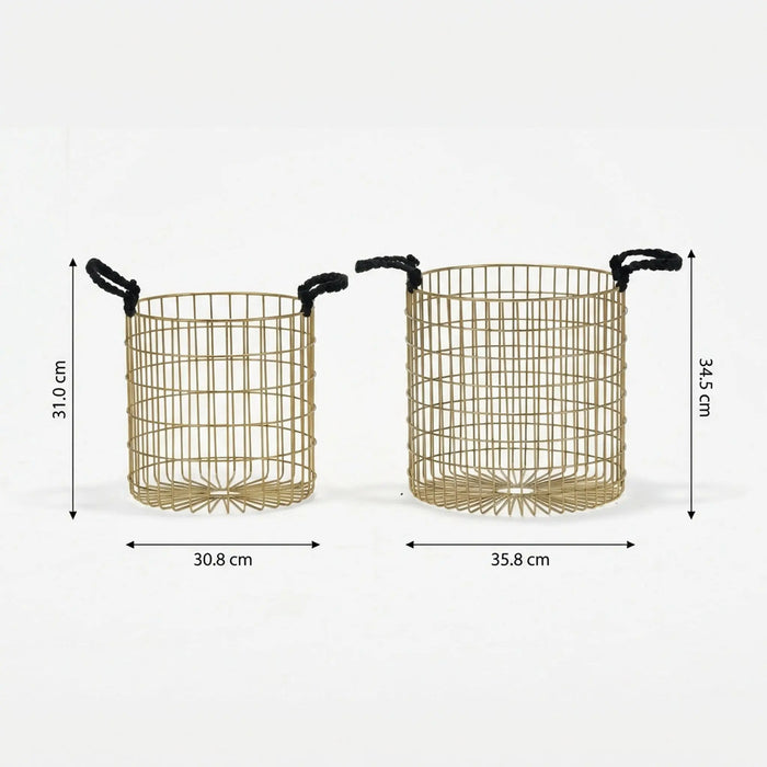 Solix Metal Storage Basket, Set Of 2 - Gold