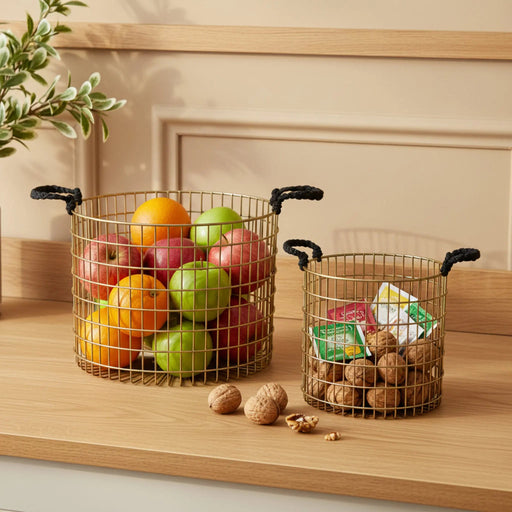 Solix Metal Storage Basket, Set Of 2 - Gold Homelves