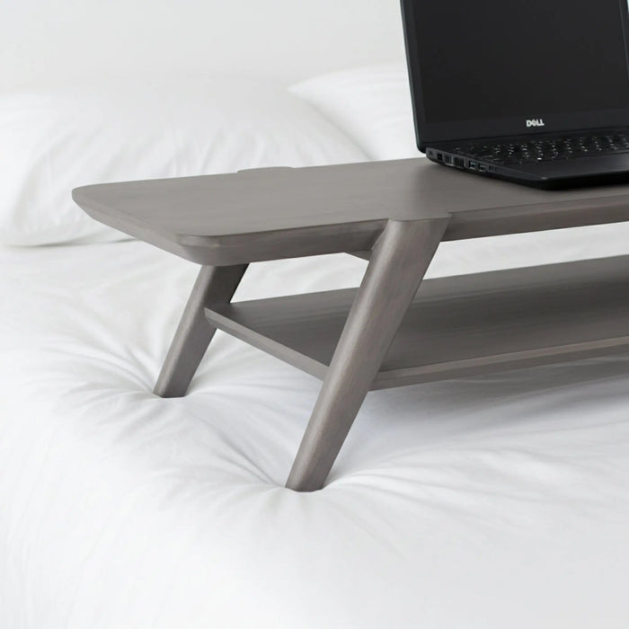 Studo Wooden Laptop Stand With Shelf Storage - Grey
