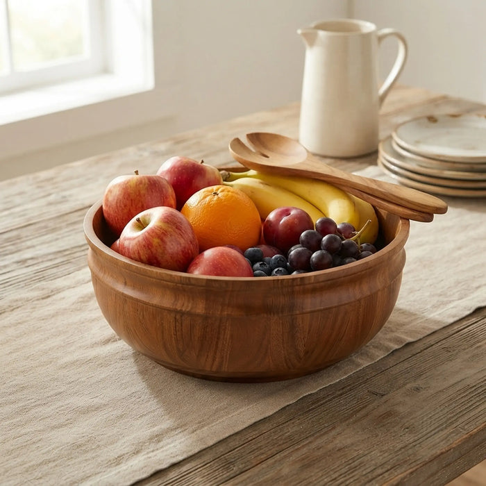 Swirl Wooden Serving Bowl, Large - Natural