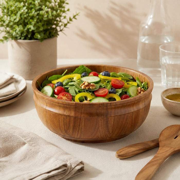 Swirl Wooden Serving Bowl, Large - Natural