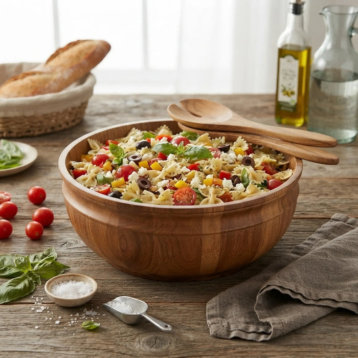 Swirl Wooden Serving Bowl, Large - Natural