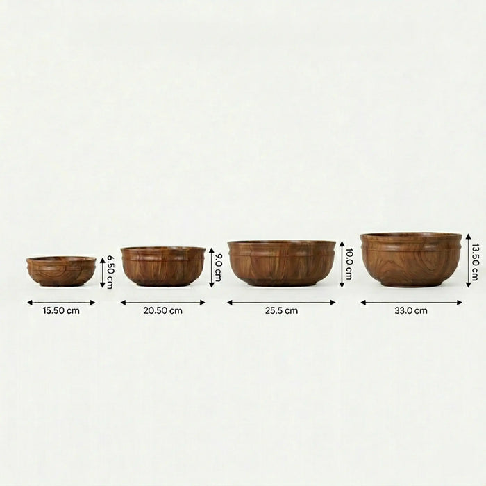 Swirl Wooden Serving Bowl, Set Of 4 - Natural