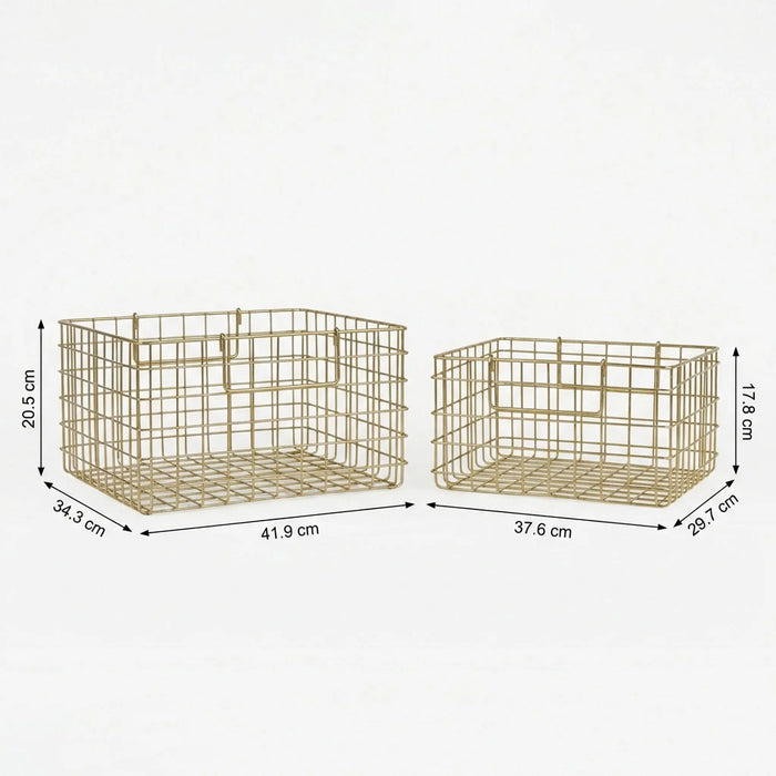 Syro Metal Storage Basket, Set Of 2 - Gold