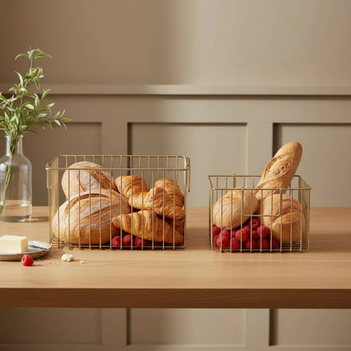 Syro Metal Storage Basket, Set Of 2 - Gold Homelves
