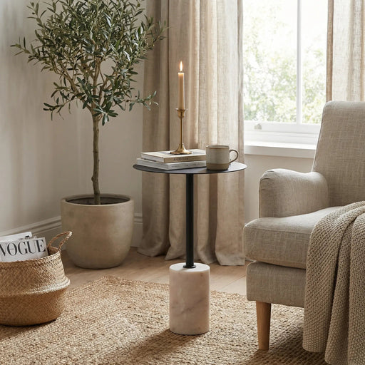 Terry Side Table With Marble Base - Black Homelves