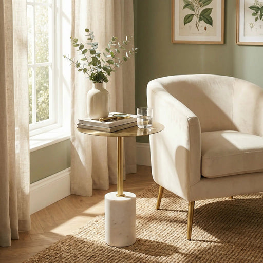 Terry Side Table With Marble Base - Brass Homelves