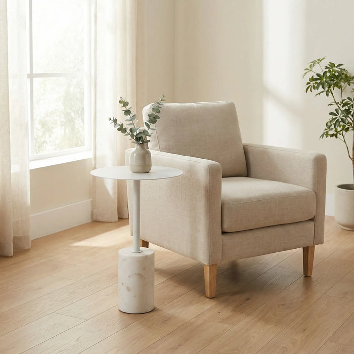Terry Side Table With Marble Base - White