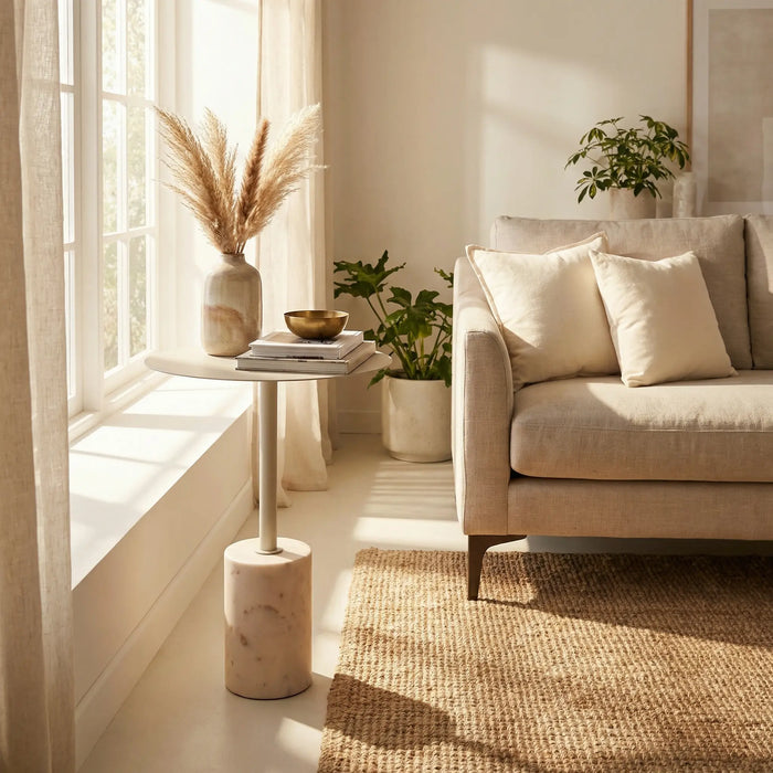 Terry Side Table With Marble Base - White