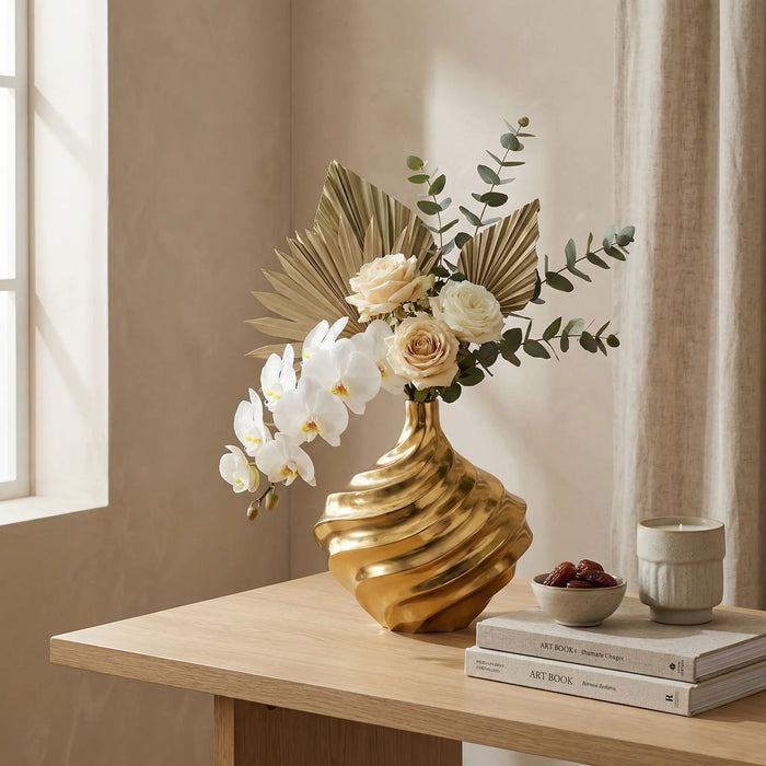 Vertex Aluminum Swirl Vase - Gold