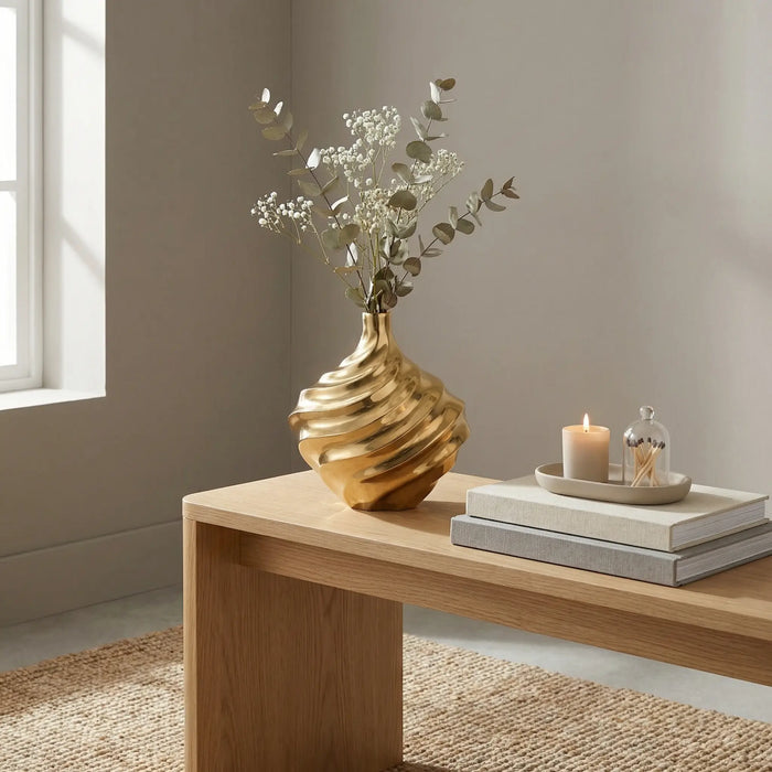 Vertex Aluminum Swirl Vase - Gold