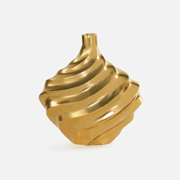 Vertex Aluminum Swirl Vase - Gold