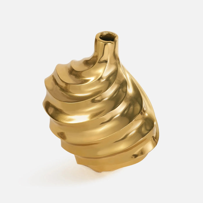Vertex Aluminum Swirl Vase - Gold