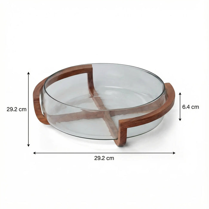 Vetro Glass Serving Bowl With Wooden Stand and Spoons
