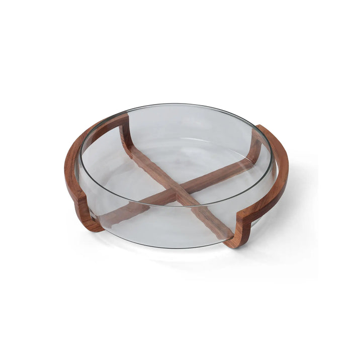 Vetro Glass Serving Bowl With Wooden Stand and Spoons