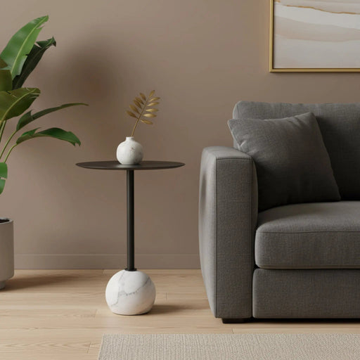 Yona Side Table With Marble Base - Black & White Homelves