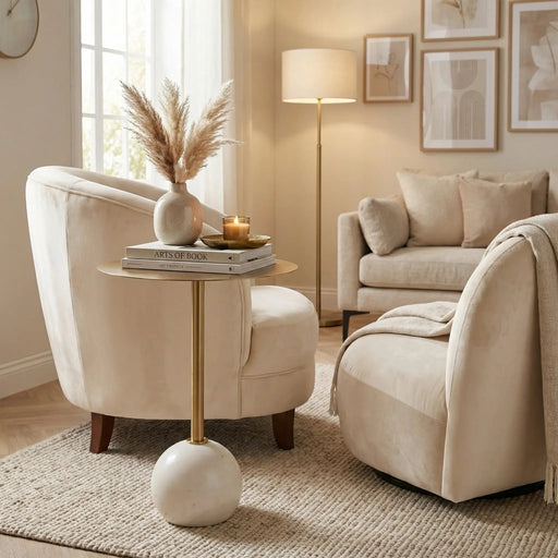 Yona Side Table With Marble Base - Gold Homelves