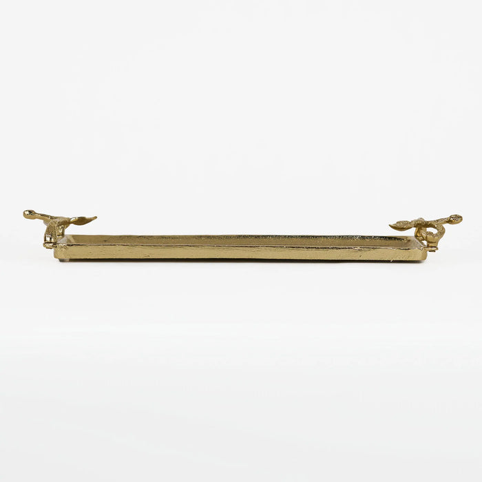 Ziah Rectangle Metal Tray With Ornate Handles, Gold