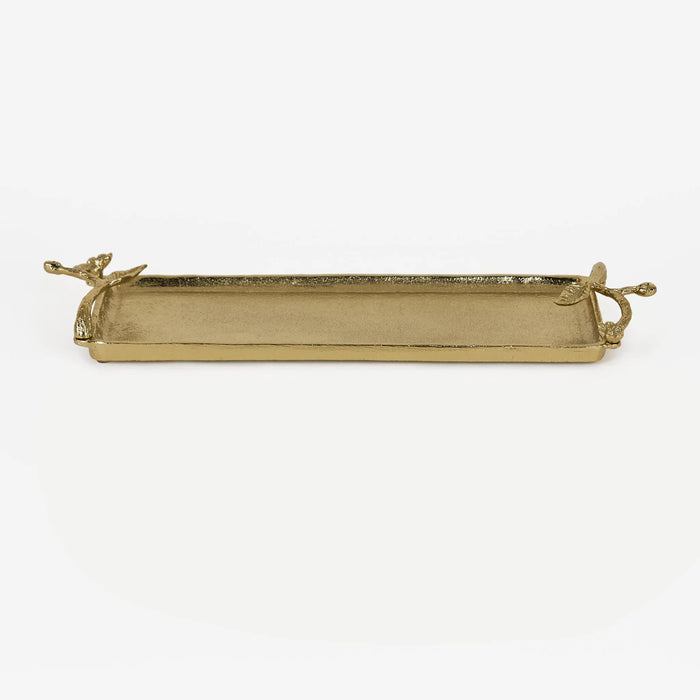 Ziah Rectangle Metal Tray With Ornate Handles, Gold