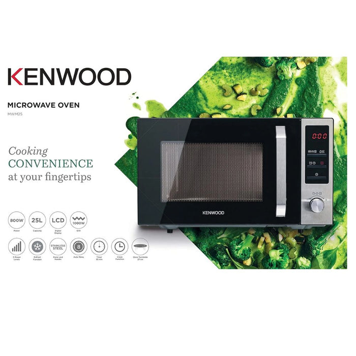 Kenwood 25L Microwave Oven | Digital Display | Grill Function | 5 Power Levels | Defrost Function | Stainless Steel | Auto Menu | 95 Minutes Timer | MWM25.000BK
