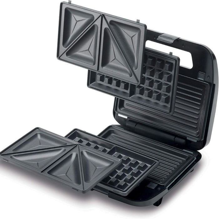 Kenwood 3-in-1 Sandwich Maker | Waffle Maker & Grill | 3 Sets of Non-Stick Multifunctional Plates | Grilling | Toasted Sandwiches and Waffles | Black | SMM02.000SI