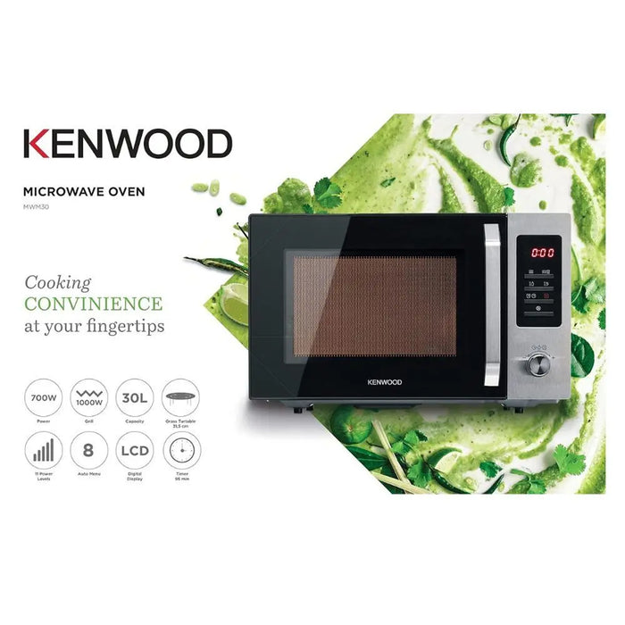 Kenwood 30L Microwave Oven | Digital Display | 5 Power Levels | Defrost Function | Stainless Steel | 95 Minutes Timer | Clock Function | Black | MWM30.000BK