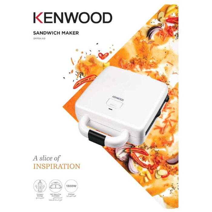 Kenwood 4 Slots 2-in-1 Sandwich Maker & Grill (180¡ Open Flat for Using as a Griddle) with 2 Sets of Non Stick Multifunctional Plates for Grilling| Toasted Sandwiches SMP94.A0WH White