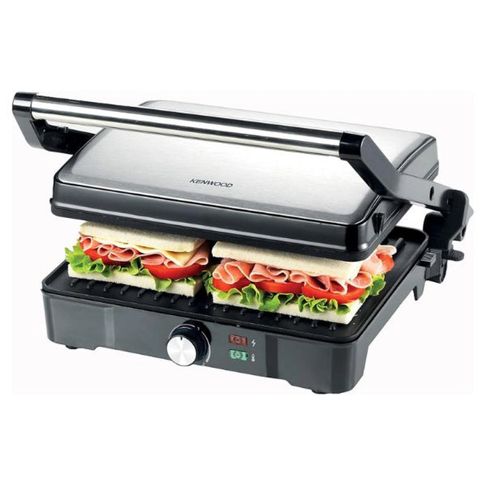 Kenwood Contact Grill | 2000W | Health Grill Panini Press with Variable Temperature | 3 Grill Positions for Panini - Burger - Sandwich - Pizza - Steak - Chicken - Fish - Vegetables | Black & Silver | HGM31.000SI