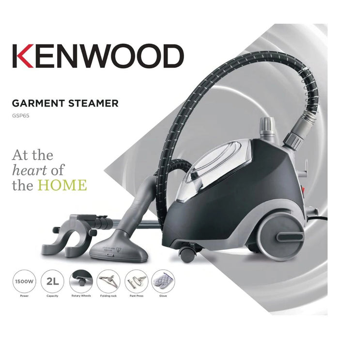 Kenwood Garment Steamer | 1500W with 2L Water Tank Capacity | Rotary Wheels | Black | GSP65.500BK