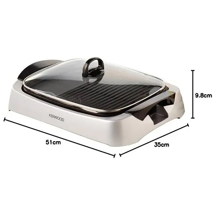 Kenwood Grill 2000W Contact Health Grill Large Family Sized Griddle with Glass Lid| Variable Temperature Control| Cool Touch Handles - Ideal for Steak| Chicken, Fish| Vegetables HG266 Silver/Black