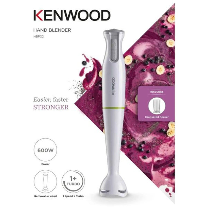 Kenwood Hand Blender 600W Stick Blender with Graduated Beaker| Turbo Function| Removable Wand for Easy Cleaning |HBP02.001WH |White