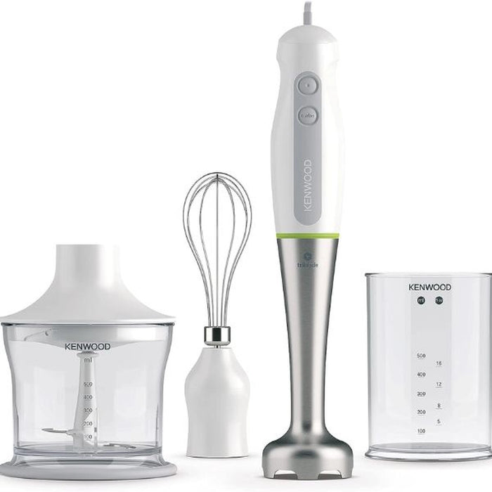 Kenwood Hand Blender 600W with 500ml Chopper| 500ml Beaker| Whisk| Stainless Steel Wand| Triblade Technology HDP109WG White